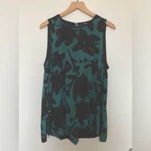 Gorgeous Madewell 100% silk blouse teal/black brushstroke floral print sz XL